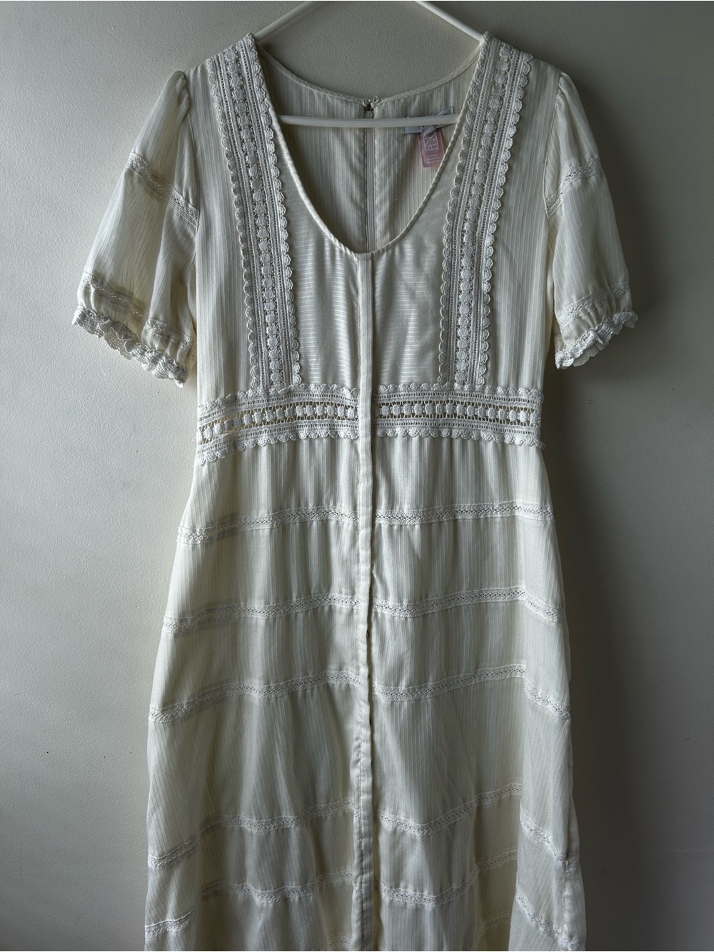 Cottagecore Peasant Sweet Baby Jamie Ivory Lace Midi Dress Ivory Extra Large